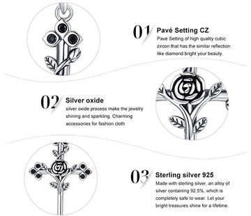 AliExpress - bamoer Fine Fashion Jewelry-Necklace Cross with Rose Black CZ Oxidized Sterling Silver Unique